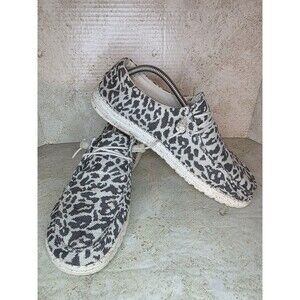 Hey Dude Wendy Woven Cheetah Gray Slip On Loafers Women Sz 11 Casual Shoes
